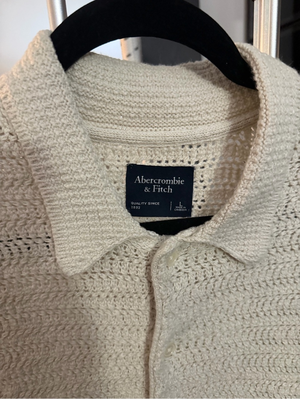 Abercrombie & Fitch Cream Knit Button-Up Shirt sz L